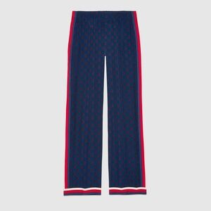 Gucci Navy and Red Patterned 100% Silk Track Pants